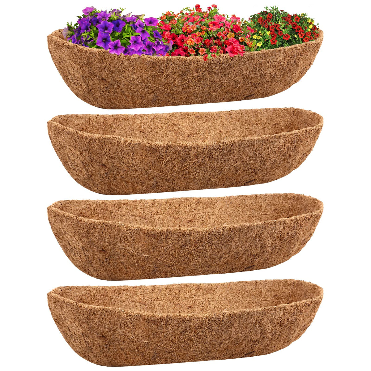 Legigo coco coir liner for window box demonstrating natural soil retention and airflow