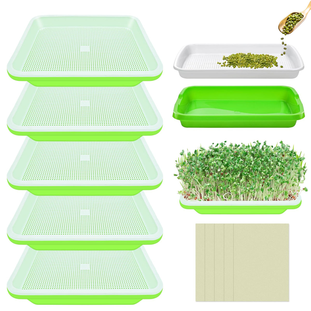 Legigo 5-pack seed sprouter trays with inner and bottom trays for soil-free germination.