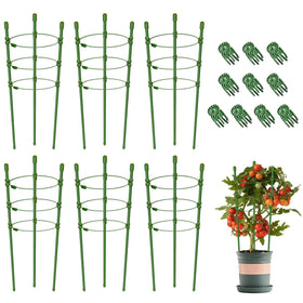Legigo 6-pack 18-inch plant cages support potted tomato vines upright.