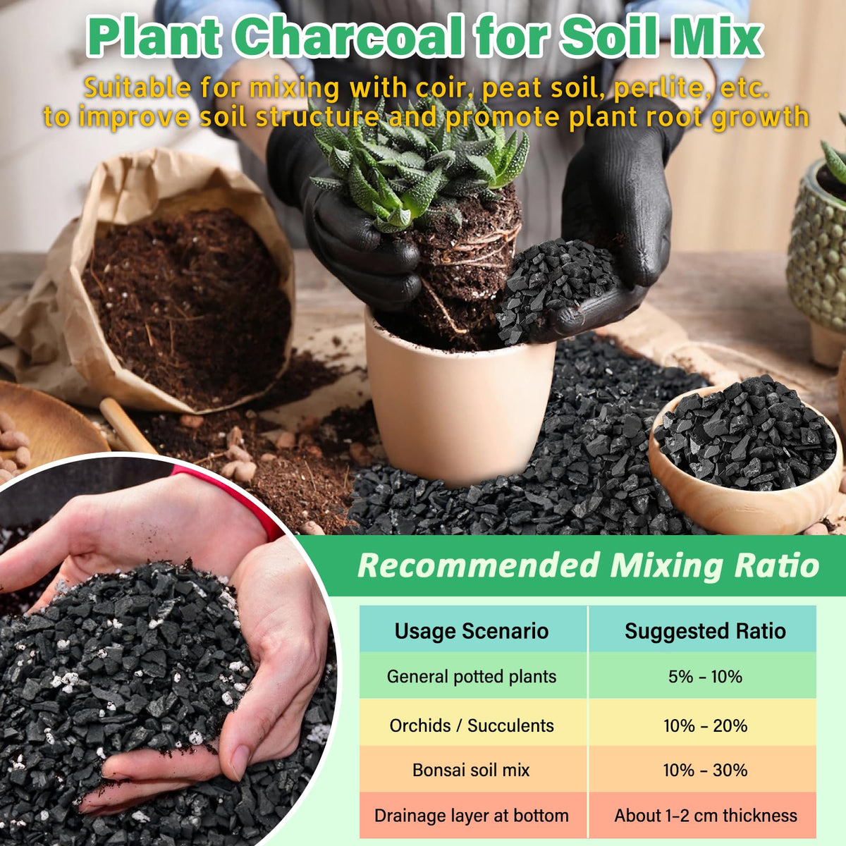 Legigo 6QT charcoal used with orchid media to balance moisture and air