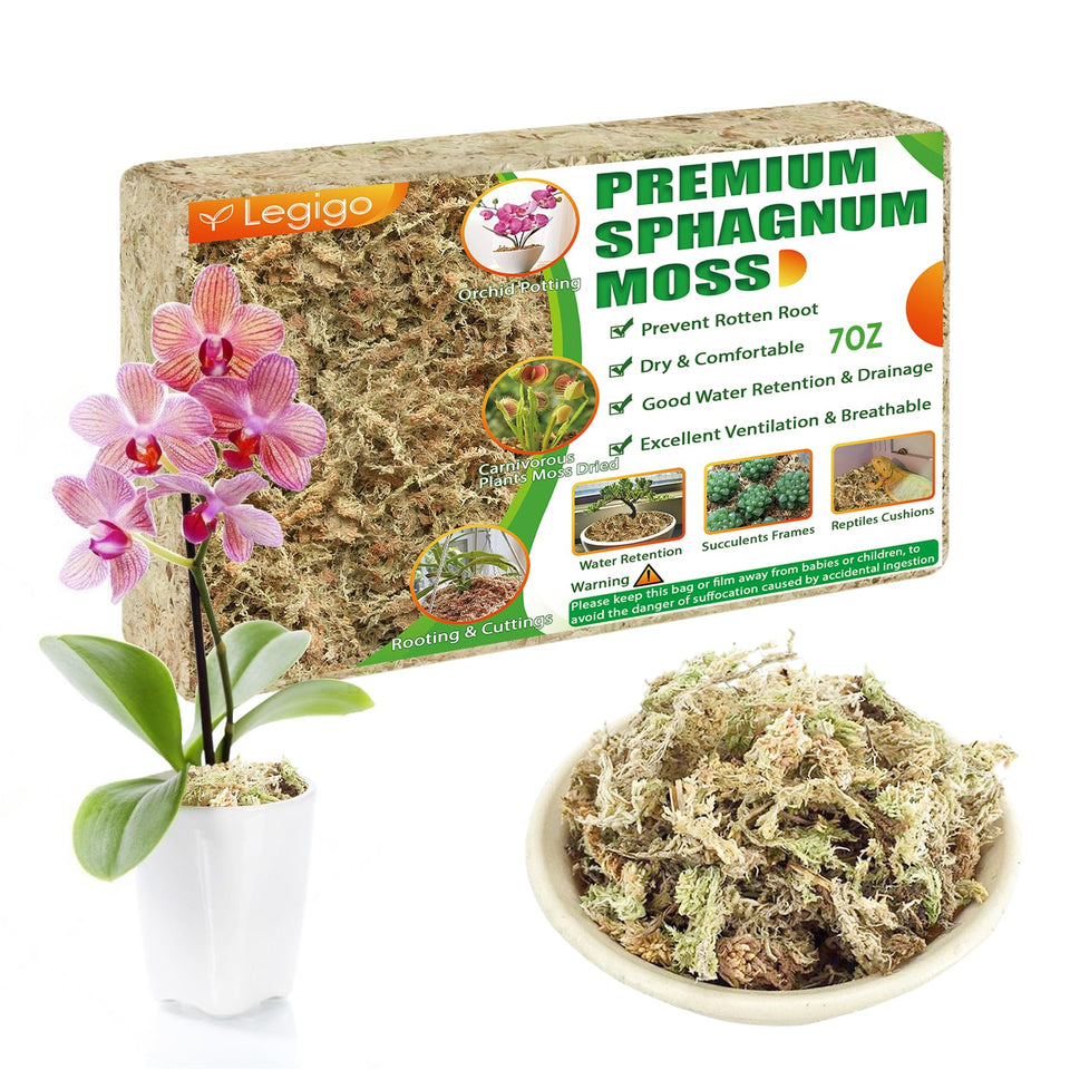 Legigo 7OZ premium sphagnum moss bag showing natural fibers for moisture retention in pots