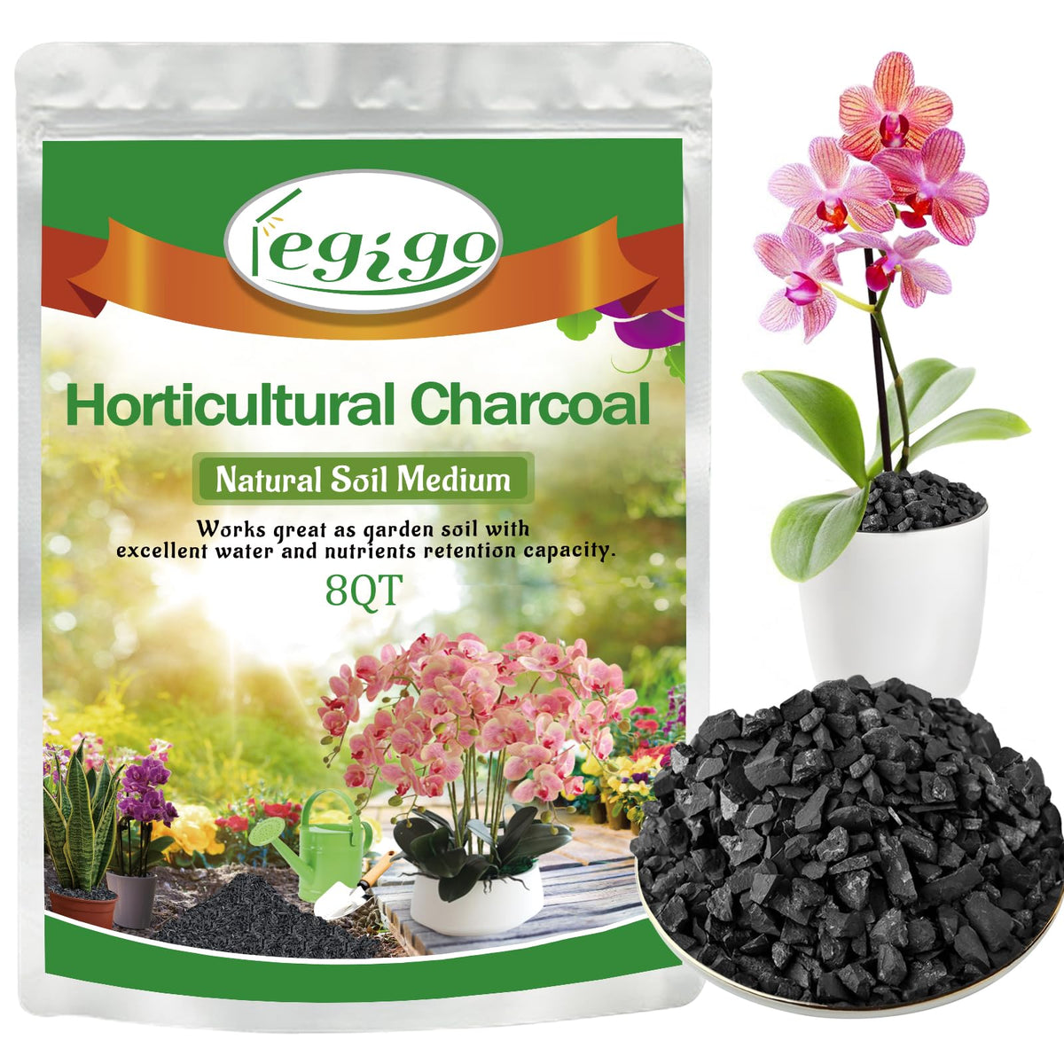 Legigo 8QT horticultural-charcoal-soil-amendment improves drainage and root air circulation.