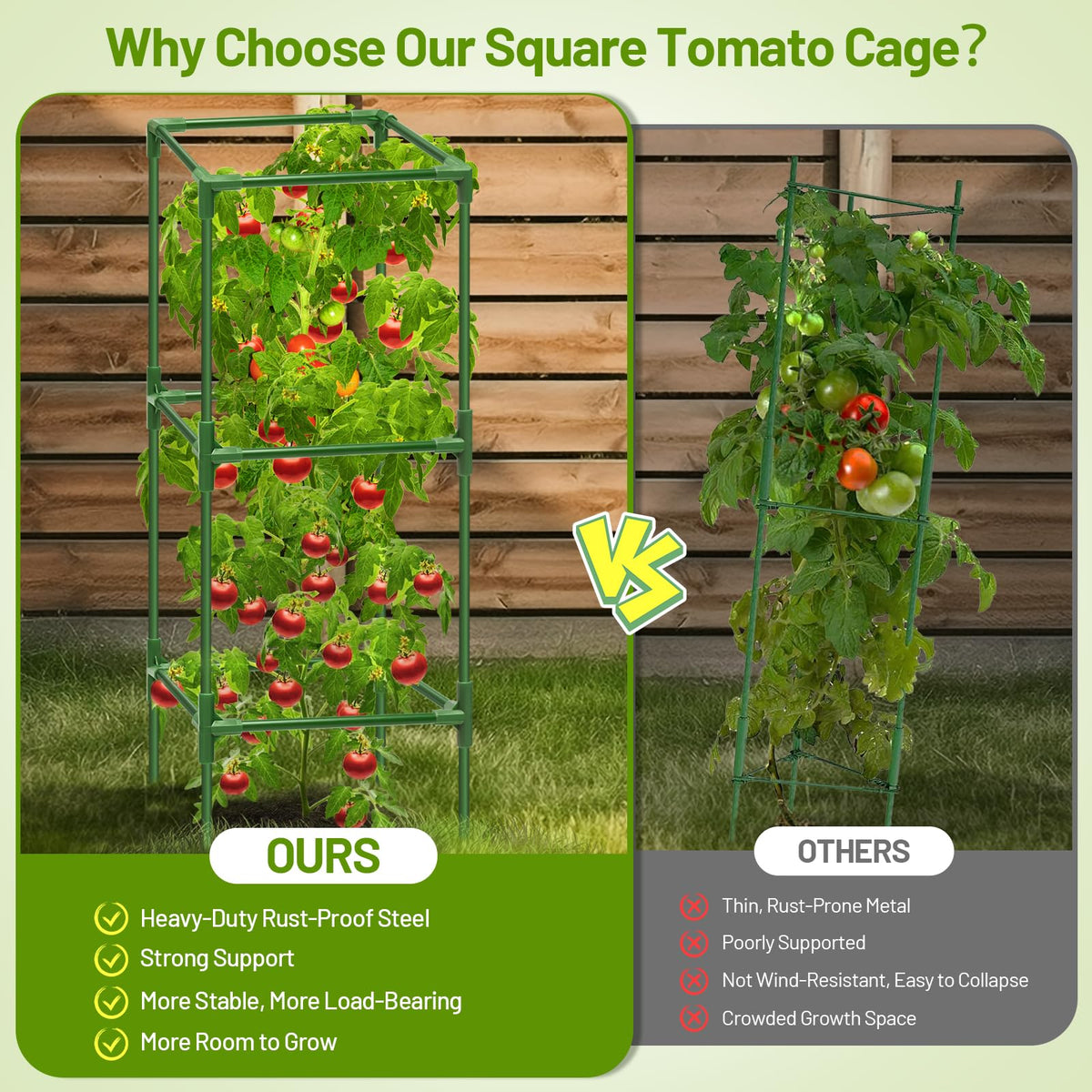 Legigo adjustable-height cages grow with plants for continuous support.