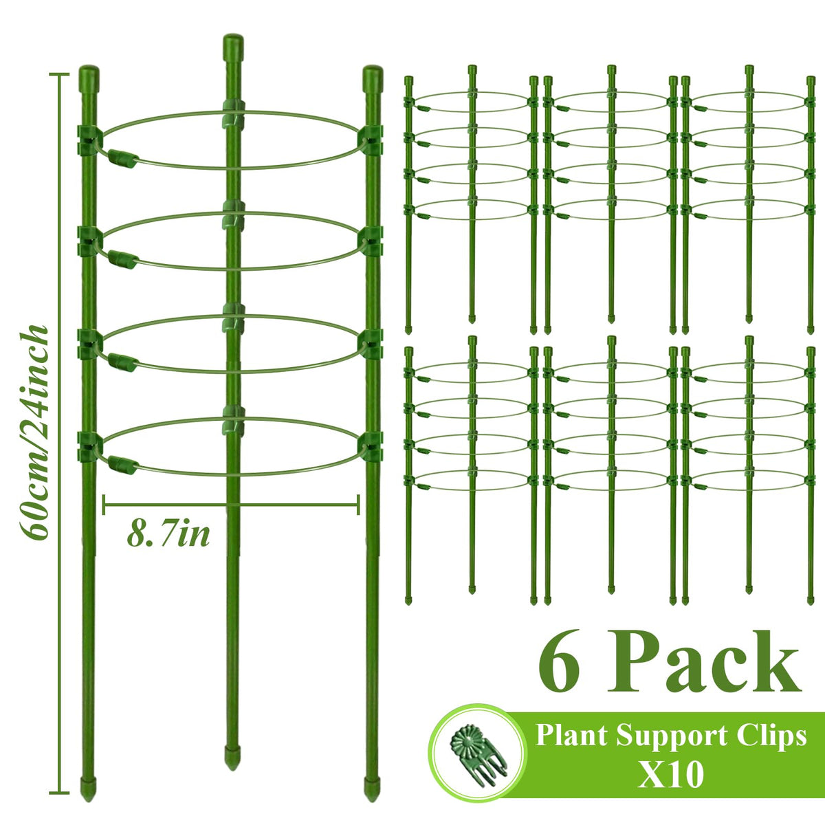 Legigo adjustable rings on a tomato cage for flexible growth.