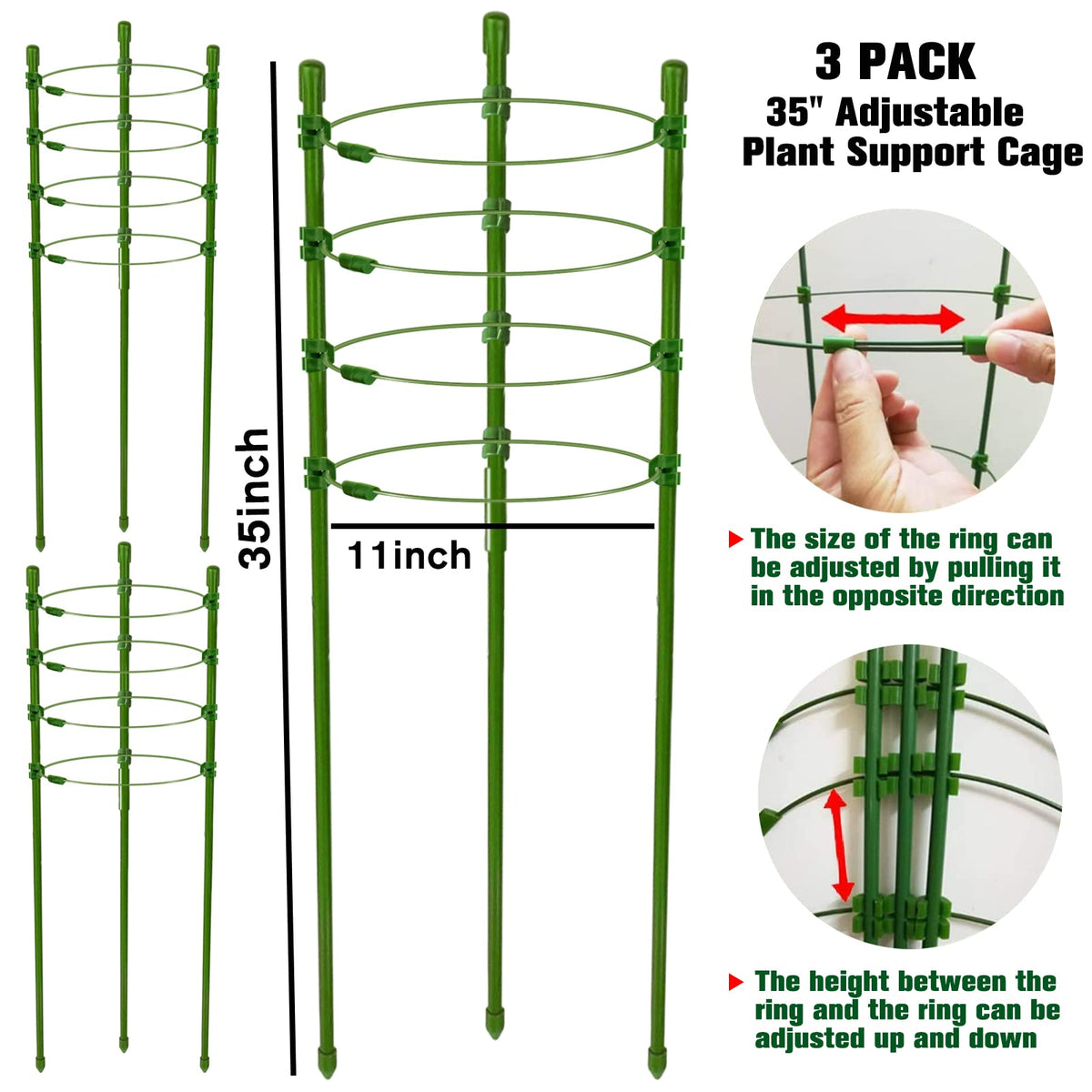 Legigo adjustable trellis rings in use to fit plant size