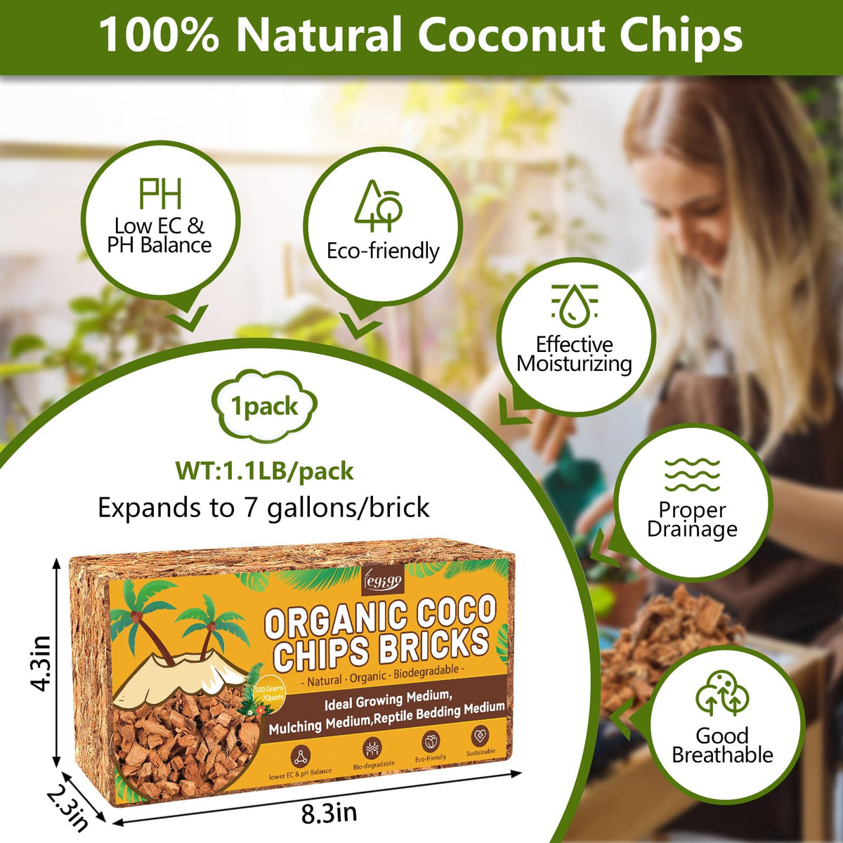 Legigo Coco Chips moisture-absorption close-up showing high water retention.