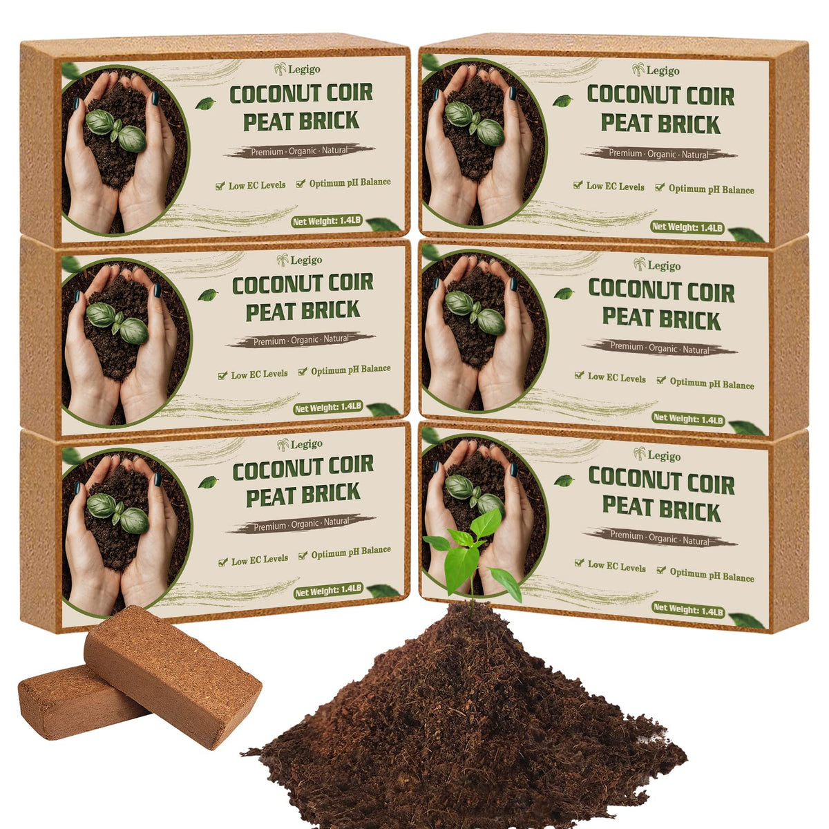 Legigo Coco Coir Brick pack front view, compact and easy to store.