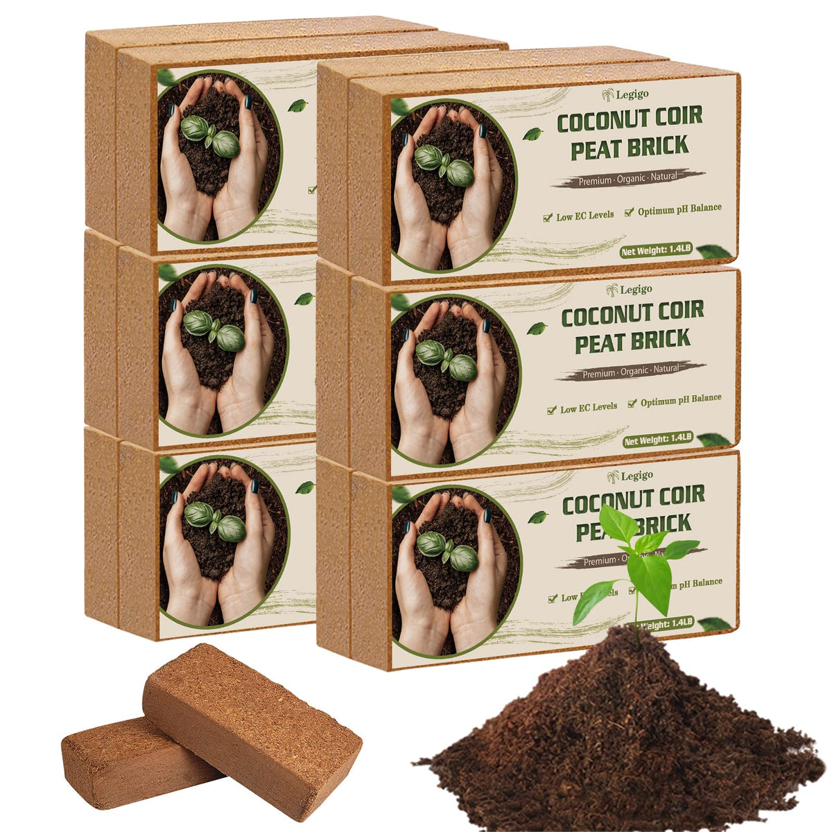 Legigo coco coir brick pack ready for expansion with water for seedling soil.
