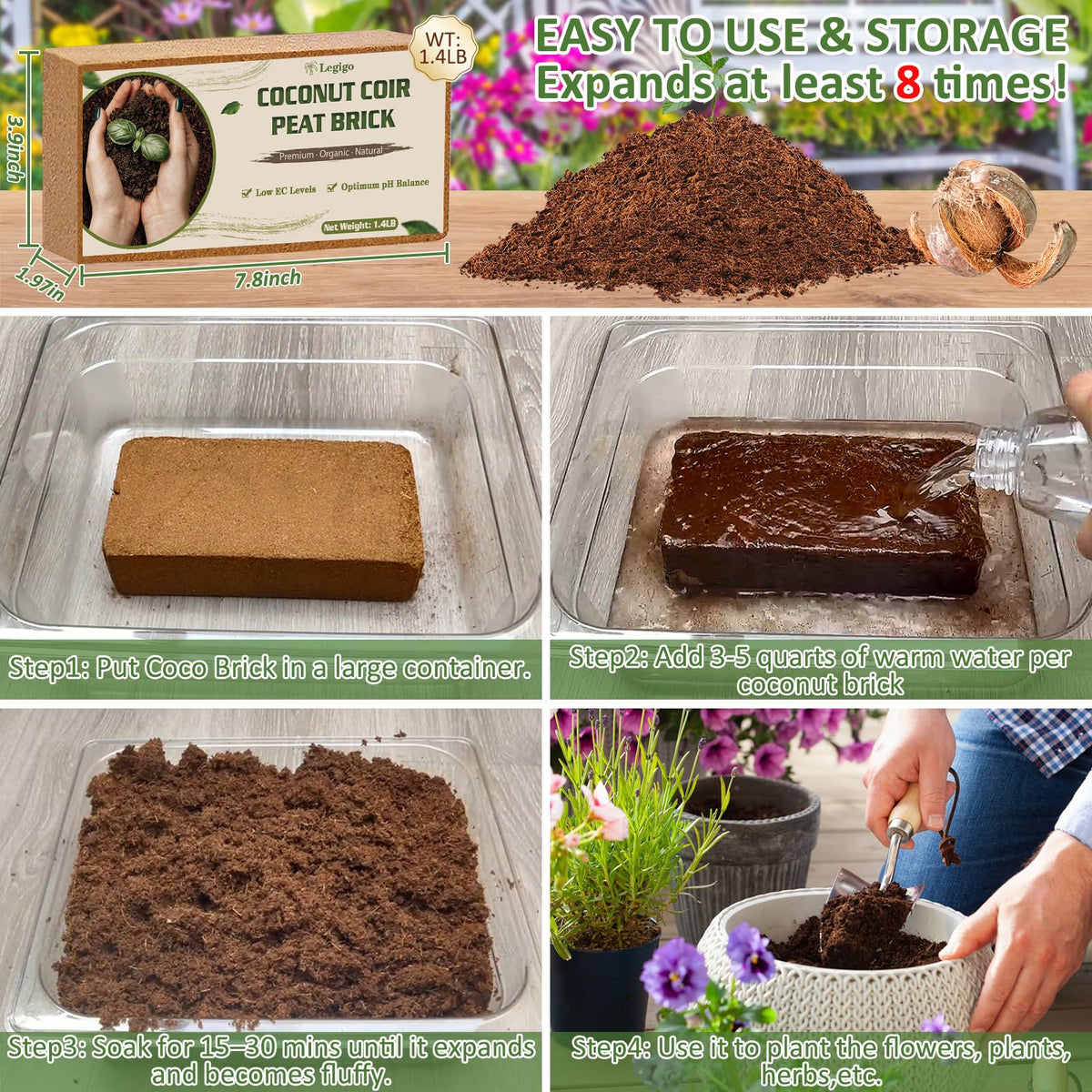 Legigo Coco Coir Brick supports healthy root growth in seedlings.