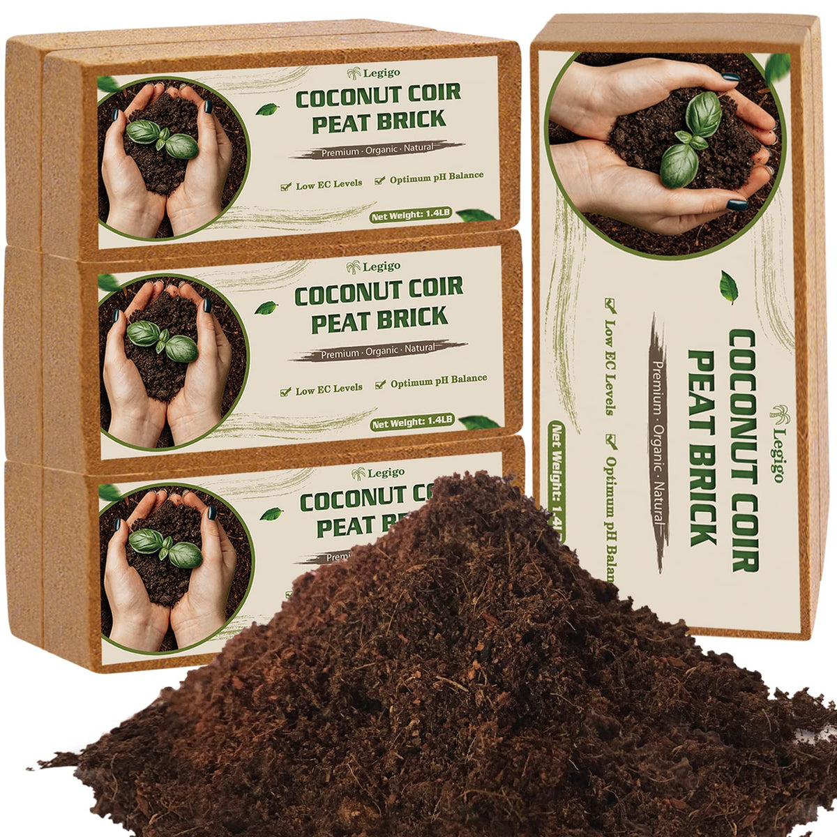 Legigo coco coir bricks 8-pack compact packaging ready to expand for quick soil prep