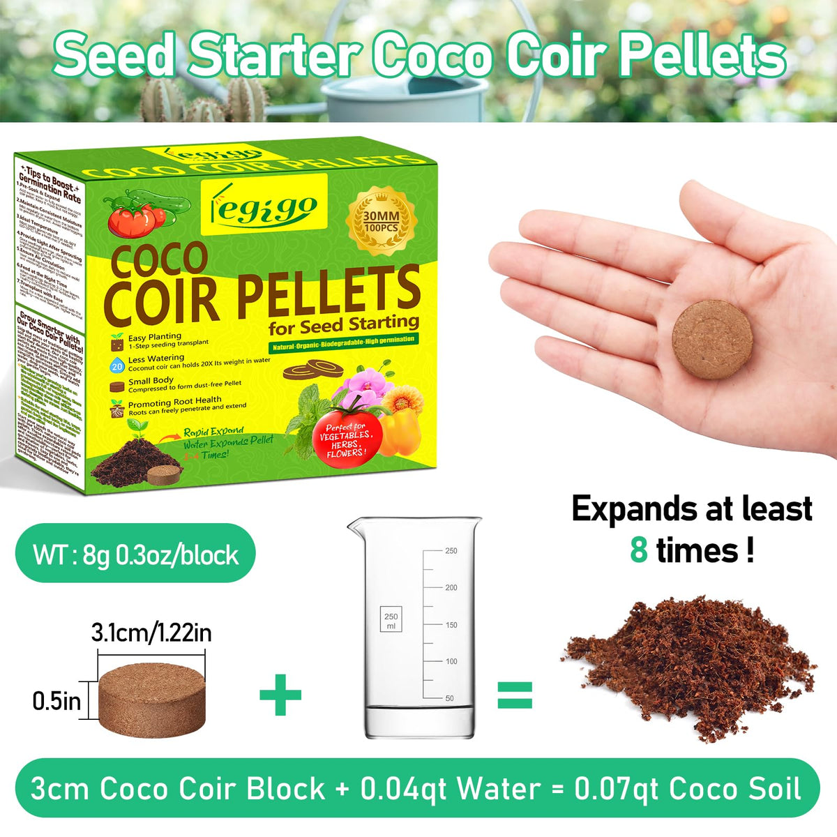 Legigo coco coir pellet swelling demonstrates easy expansion before planting