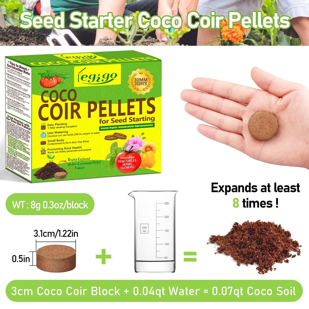 Legigo coco coir pellets swelling-discs expanded for easy potting and transplanting
