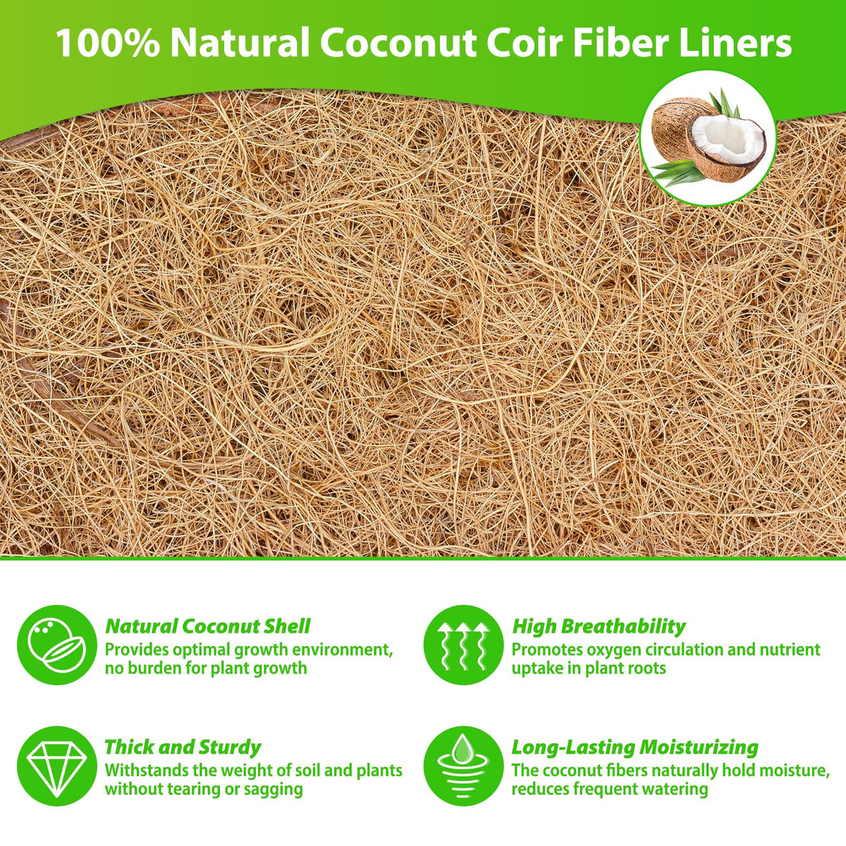 Legigo coconut coir liner texture highlights natural look and moisture retention.
