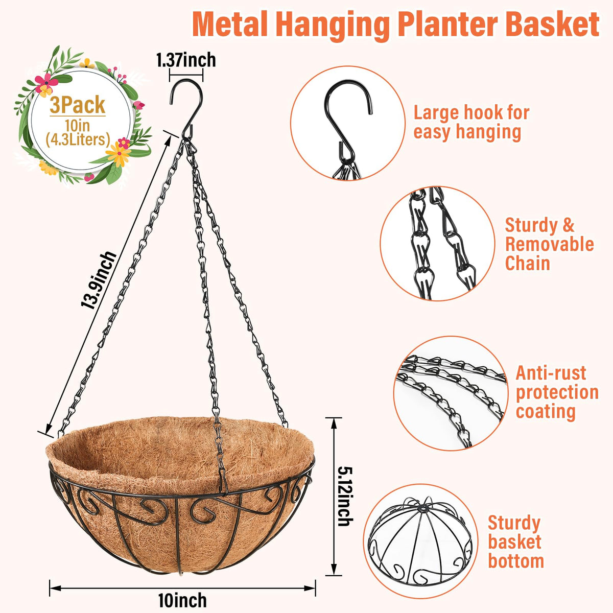 Legigo coconut coir liner provides breathable moisture balance for plants.