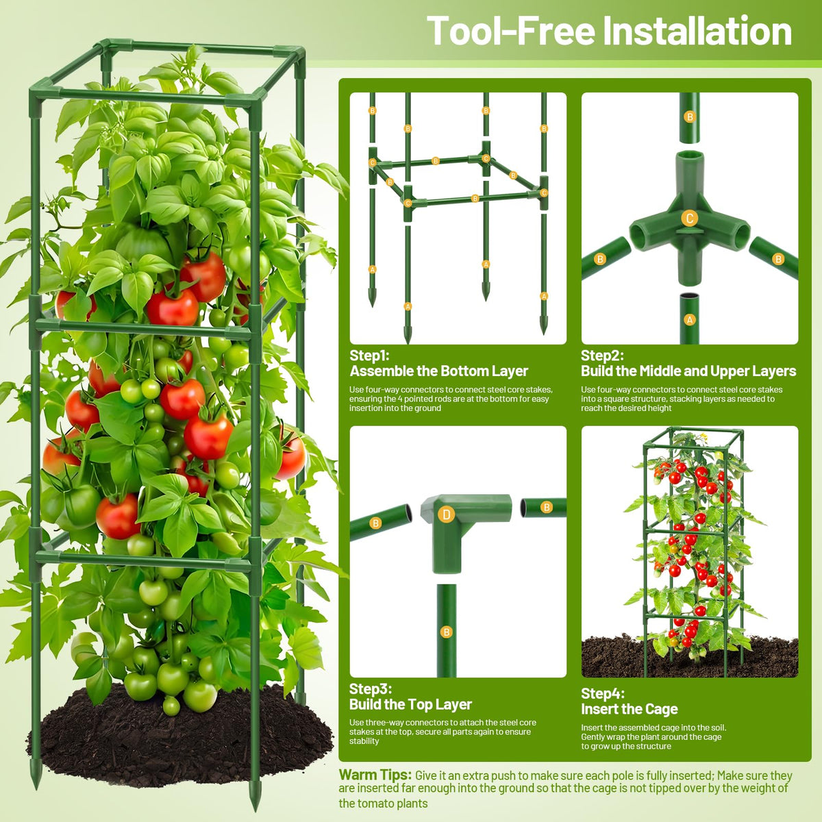 Legigo easy-to-assemble tomato cage saves time during deployment.