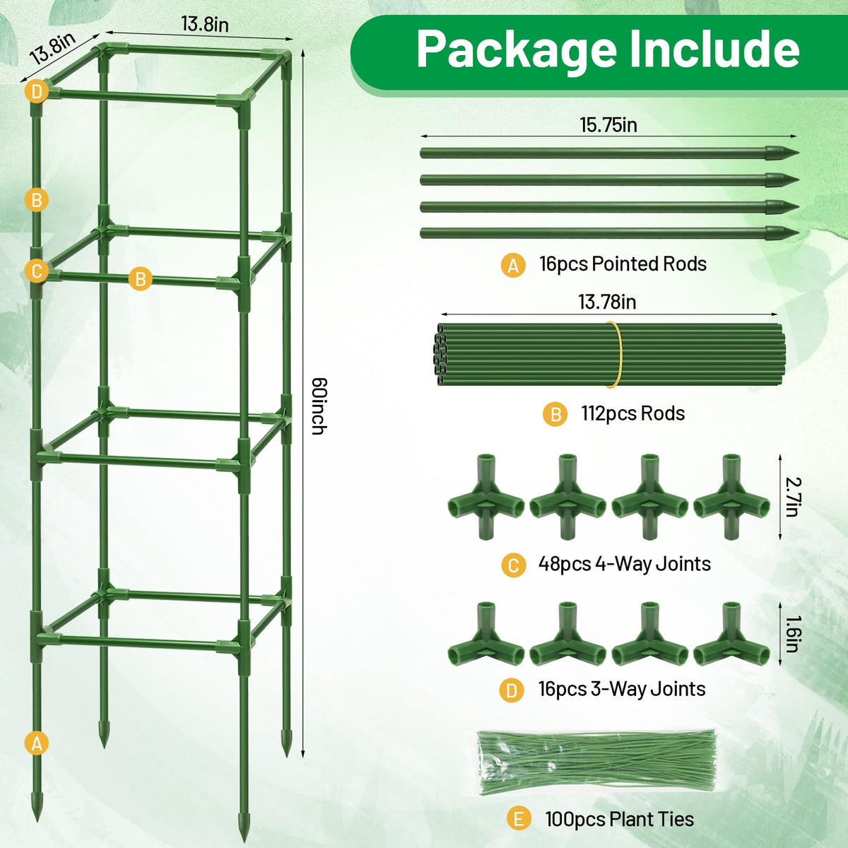 Legigo tomato cage with green coating blends into garden beds.