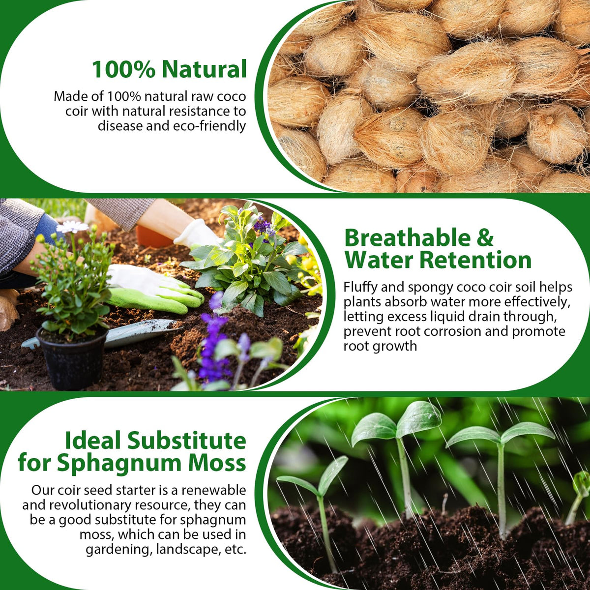 Legigo coconut fiber supports healthy root growth in various plants