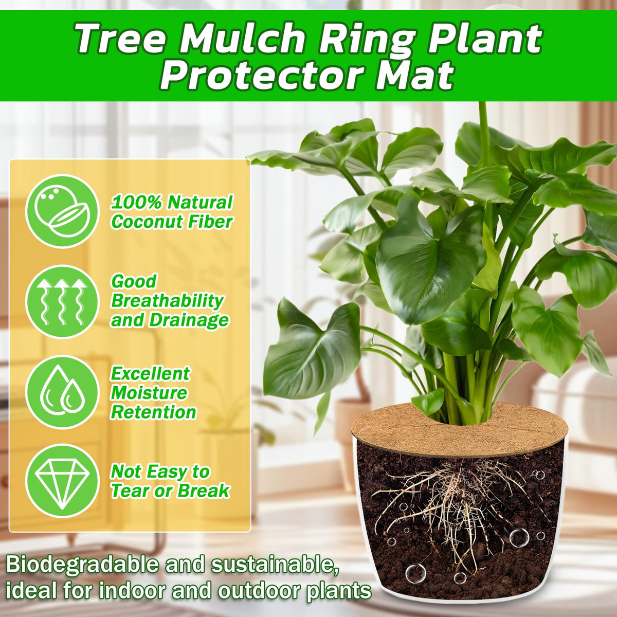 Legigo natural coco coir mulch mat provides soil cover and weed suppression.