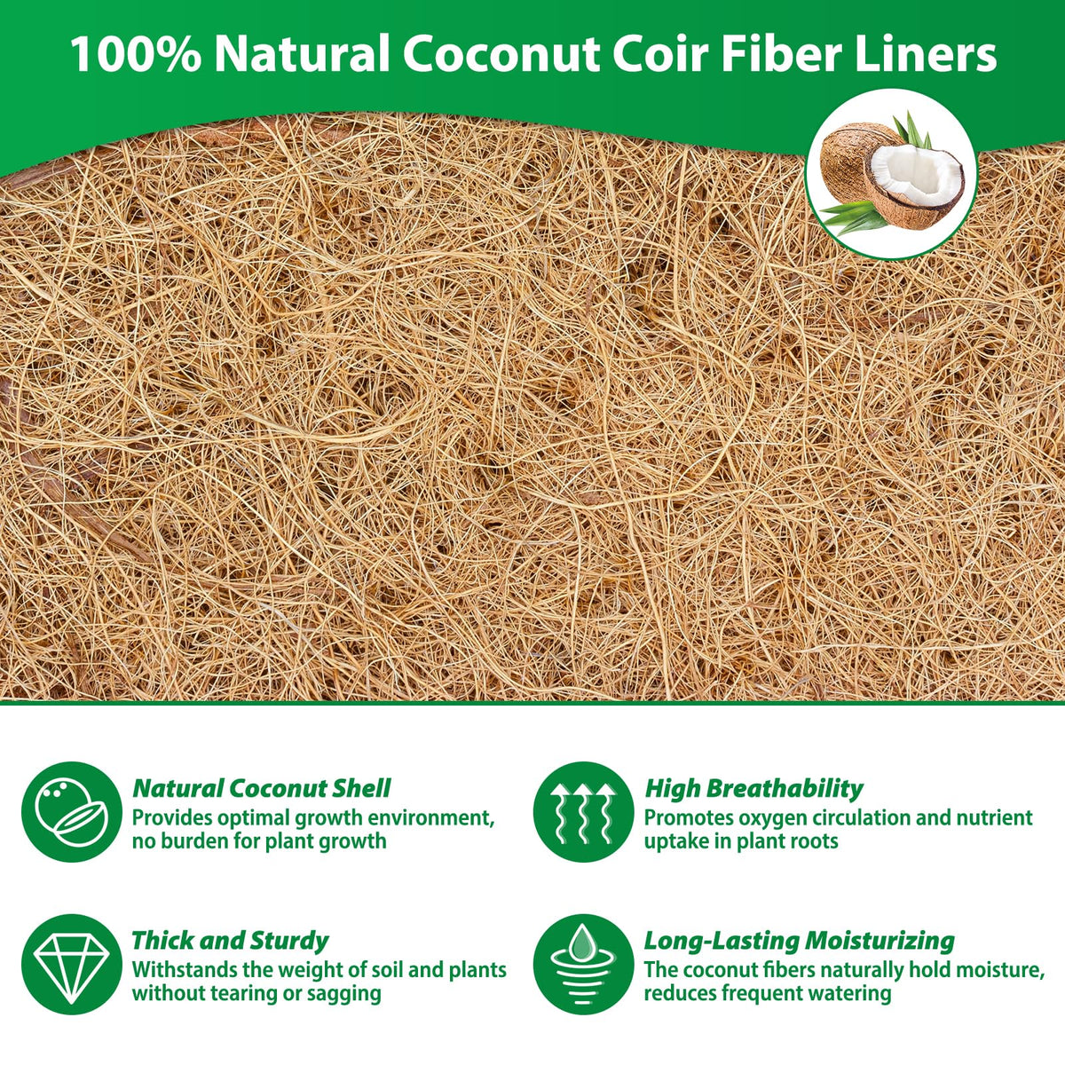 Legigo natural coconut fiber liner unfolds to fit window box planters for better drainage.