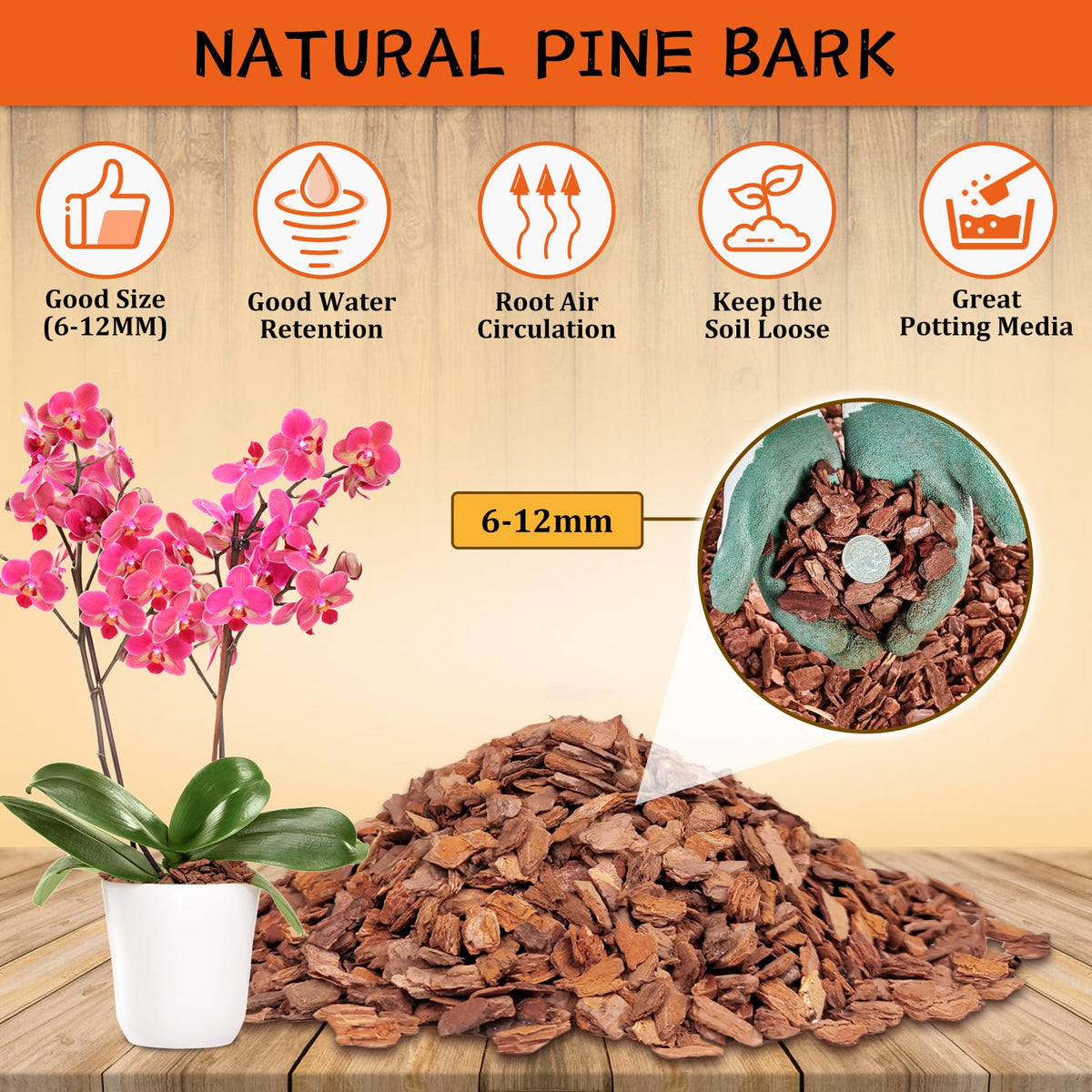 Legigo 3/8 inch orchid bark pieces for even root-zone distribution