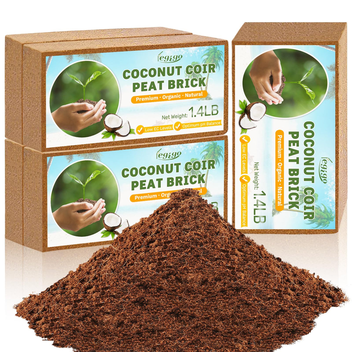 Legigo pack of 5 organic coco coir bricks ready for potting soil preparation
