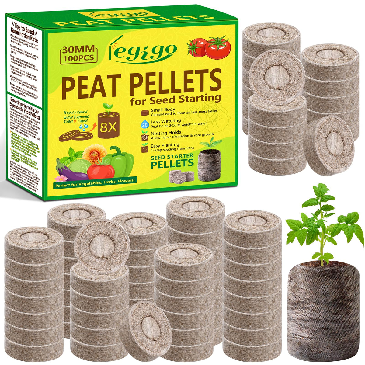 Legigo peat pellets 30mm seed starter in a tray for efficient germination.