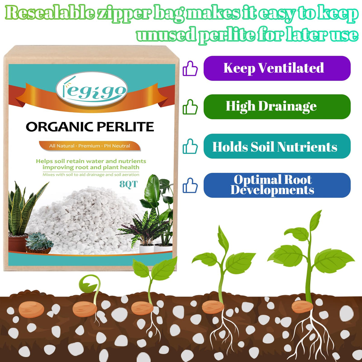 Legigo perlite coarse granules improve drainage for indoor plants and pots