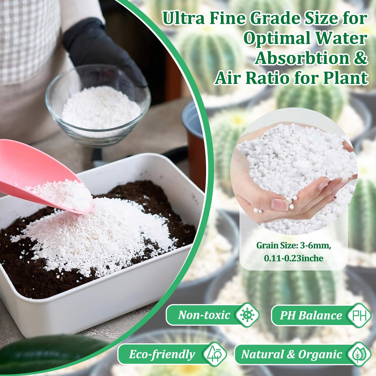 Coarse perlite particles create lightweight potting mix and better aeration