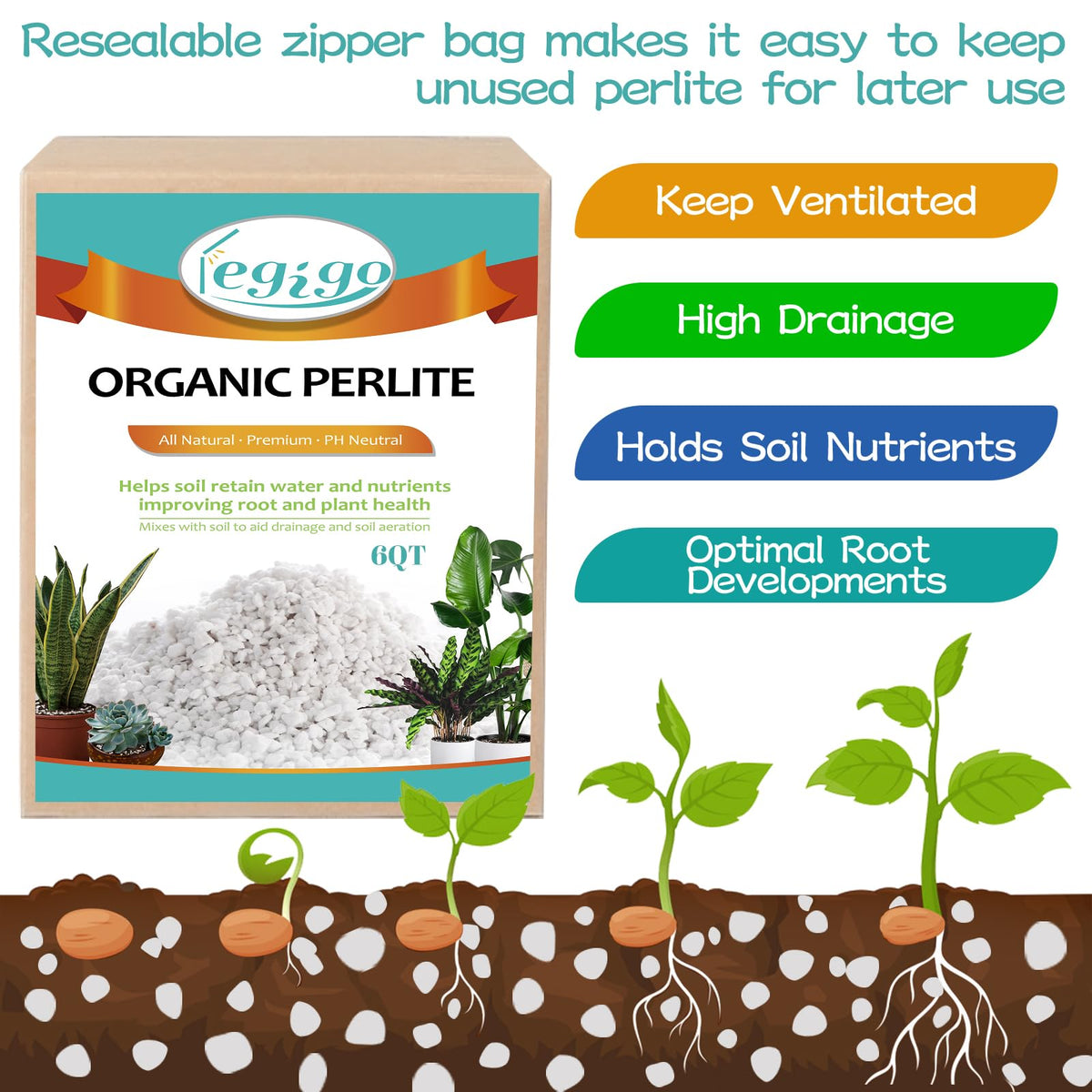 Legigo perlite enhances soil aeration for indoor plant care