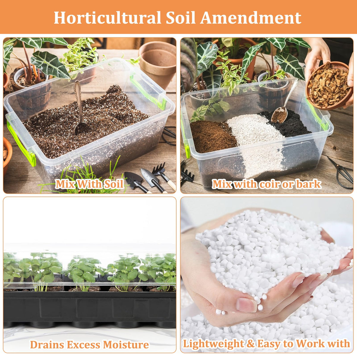 Legigo horticultural perlite blends into soil mixes to improve texture.