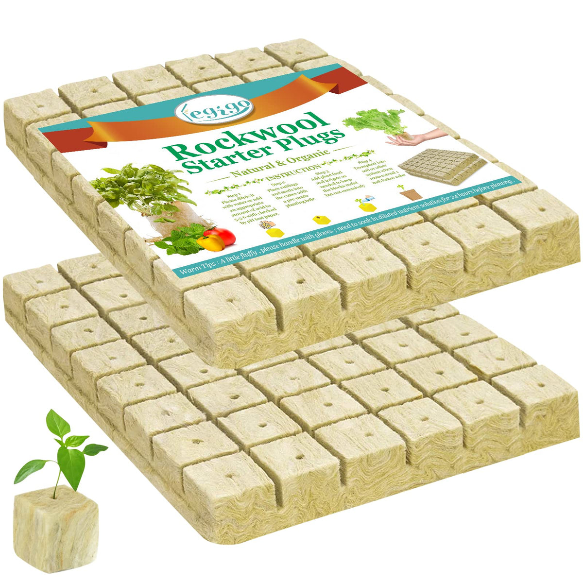 Legigo rockwool cubes for seed-start germination in hydroponics.