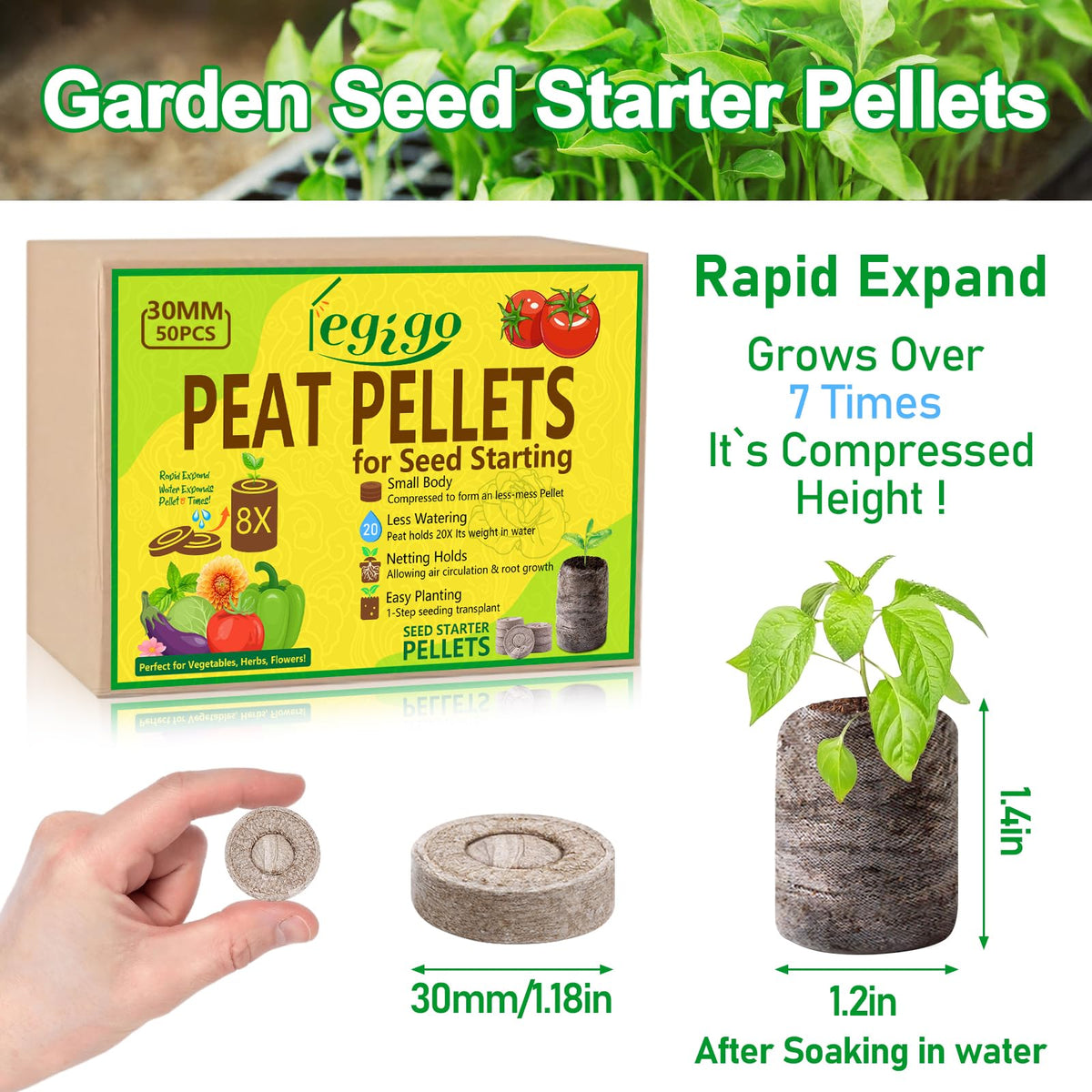 Legigo seed pellets wet expansion 8x demonstrates rapid pot formation for seedlings, easy to use