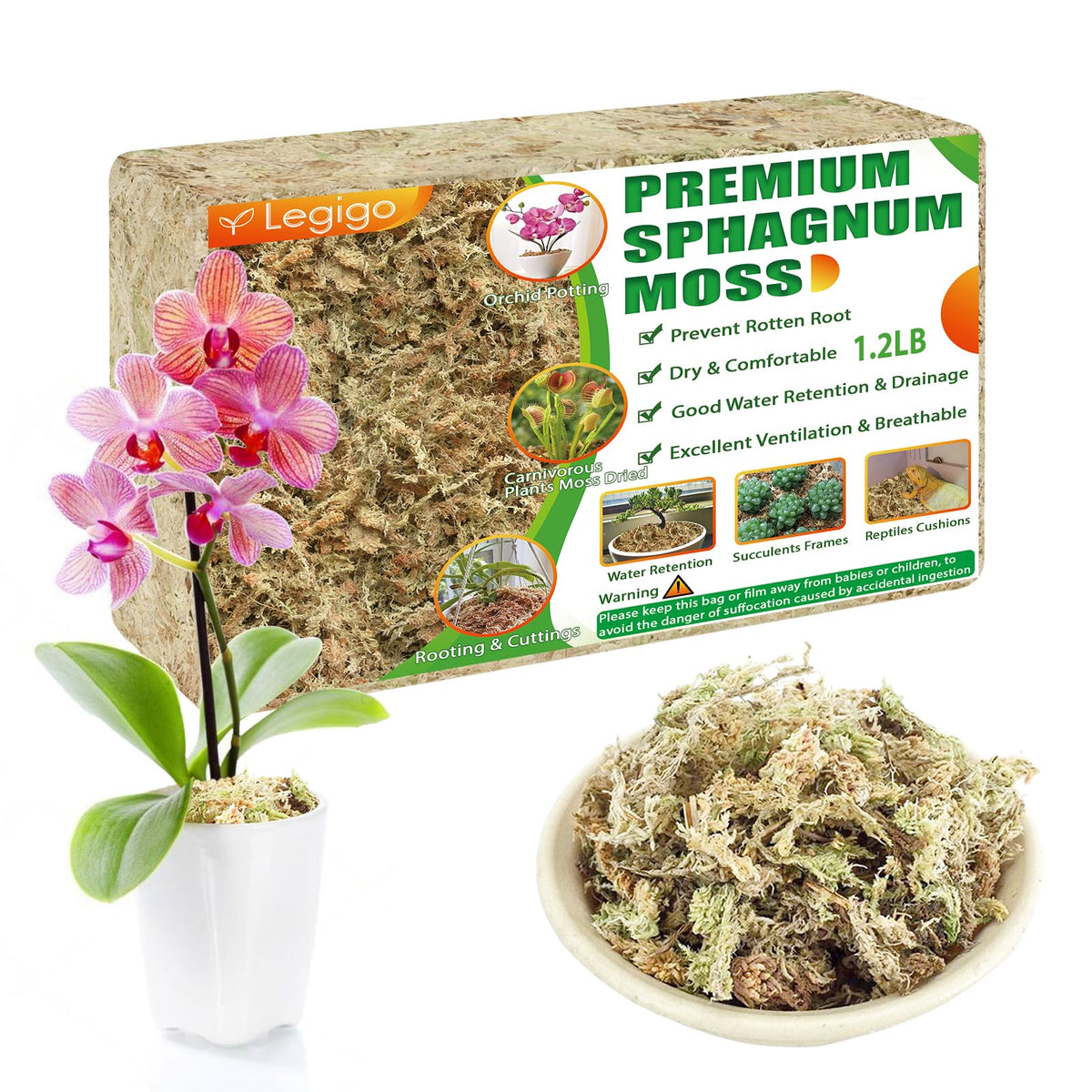 Legigo sphagnum moss 20 qt bag, ready to swell and support moisture for plants