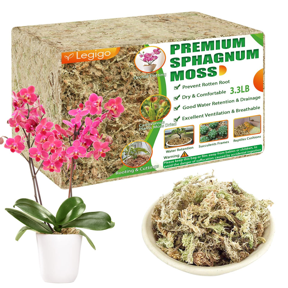 Legigo sphagnum moss 60qt packaging shows bulk moss for easy storage and use