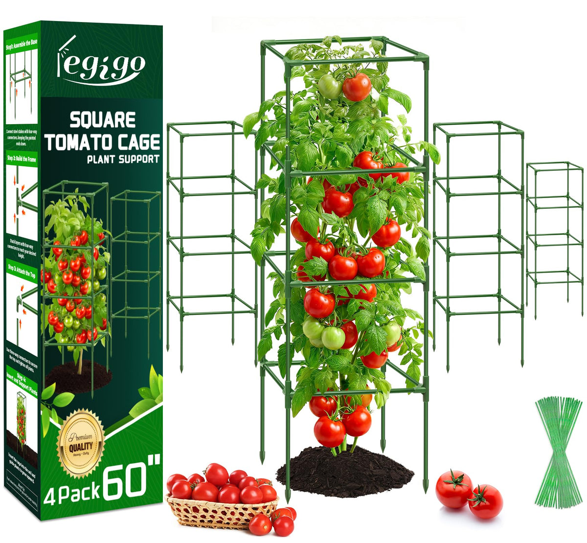 Legigo square tomato cage 60 inch tall provides sturdy support for tall tomato plants.