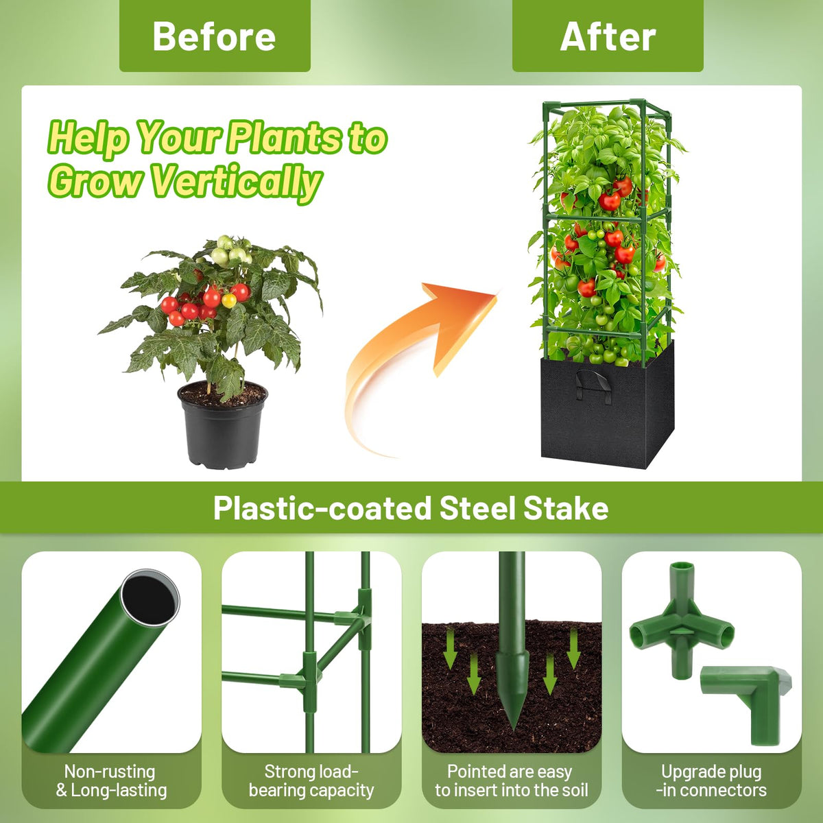 Legigo square cage distributes pressure evenly for stable garden trellising