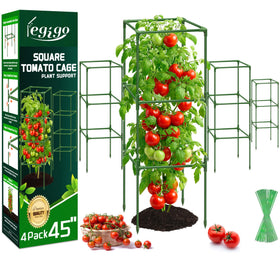 Legigo 4-pack square tomato cages provide sturdy garden support.