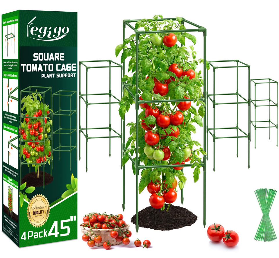 Legigo 4-pack square tomato cages provide sturdy garden support.