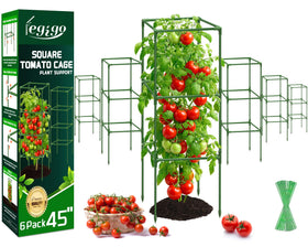 Legigo 6-pack square tomato cages offer 45-inch height for sturdy plant support.