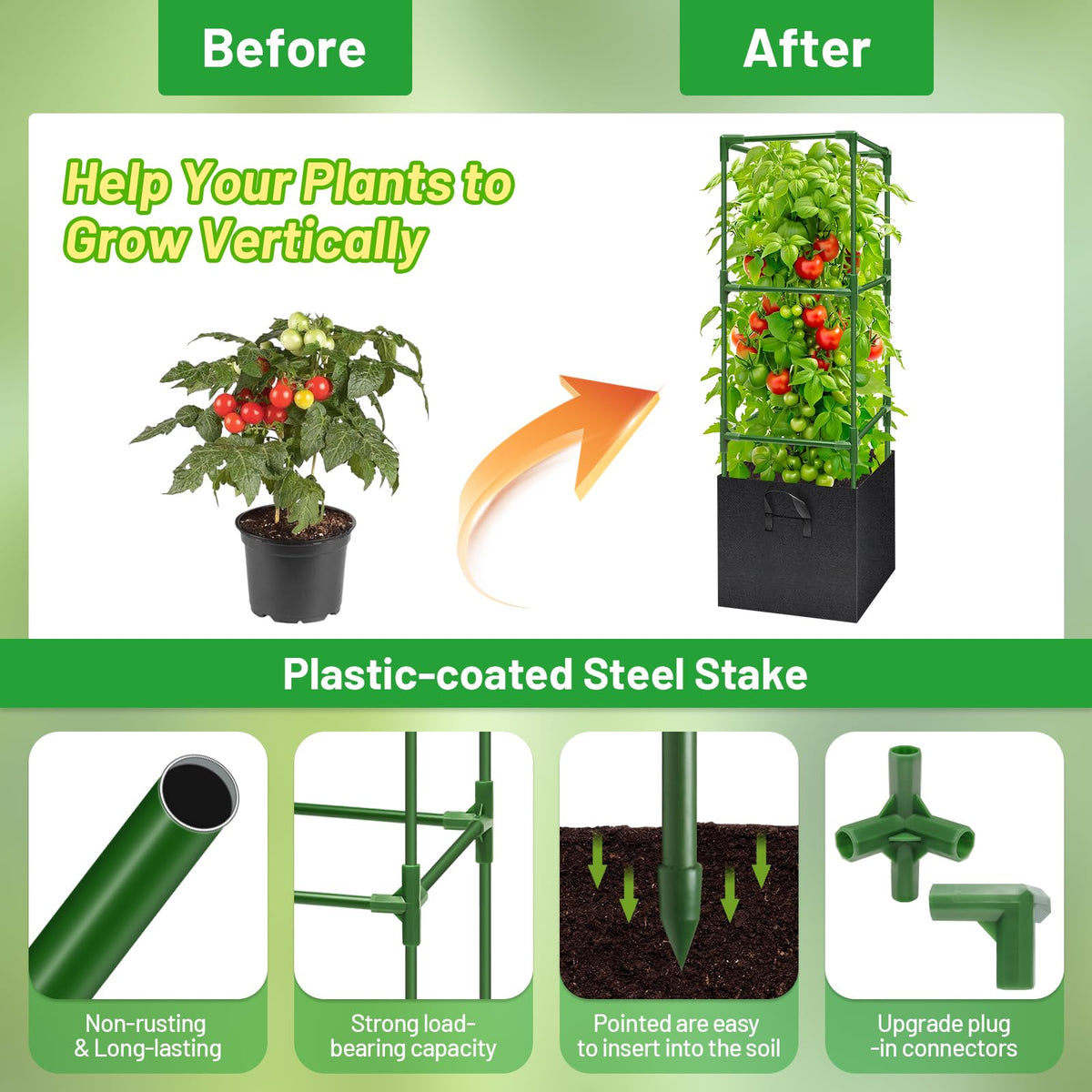 Legigo square tomato cages in heavy-duty steel for durable garden support