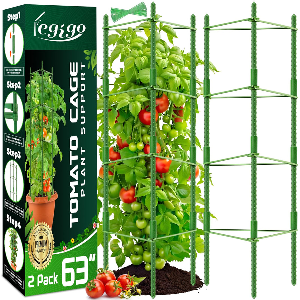 Legigo tomato cage all-in-one set provides vertical support for thriving garden plants.