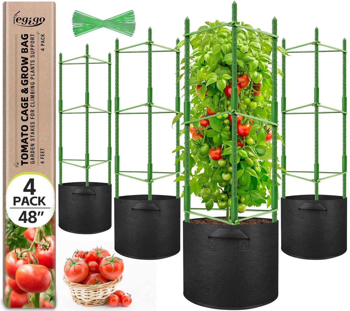 Legigo tomato cage assembly with adjustable supports for stable trellis