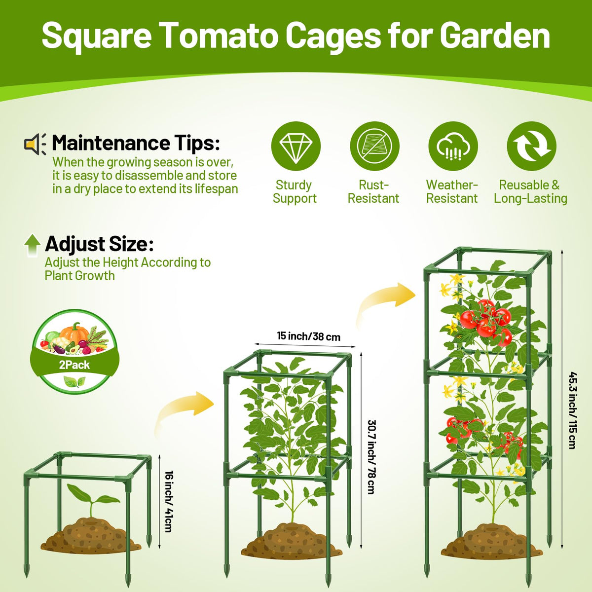 Legigo tomato cage joints and rods for quick, tool-free assembly.
