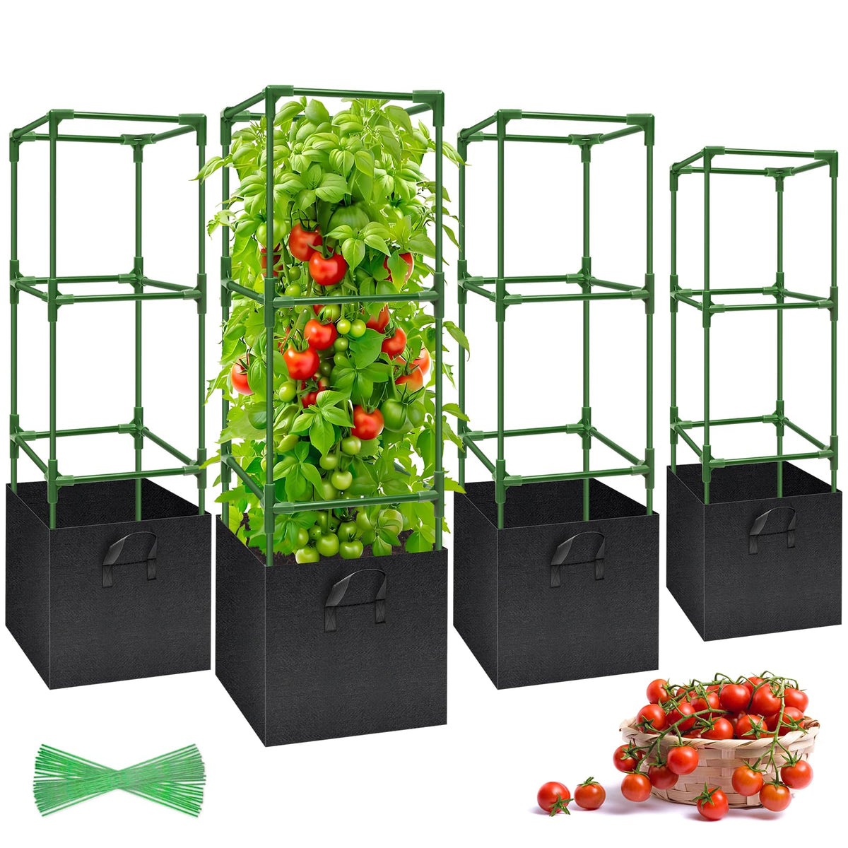 Legigo 4-pack tomato cages providing 47-inch square support for climbing plants