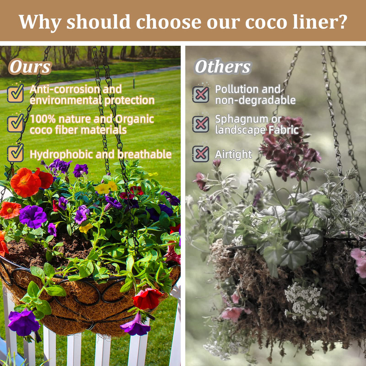 Legigo versatile coir liner for indoor and outdoor plant displays and vegetables.
