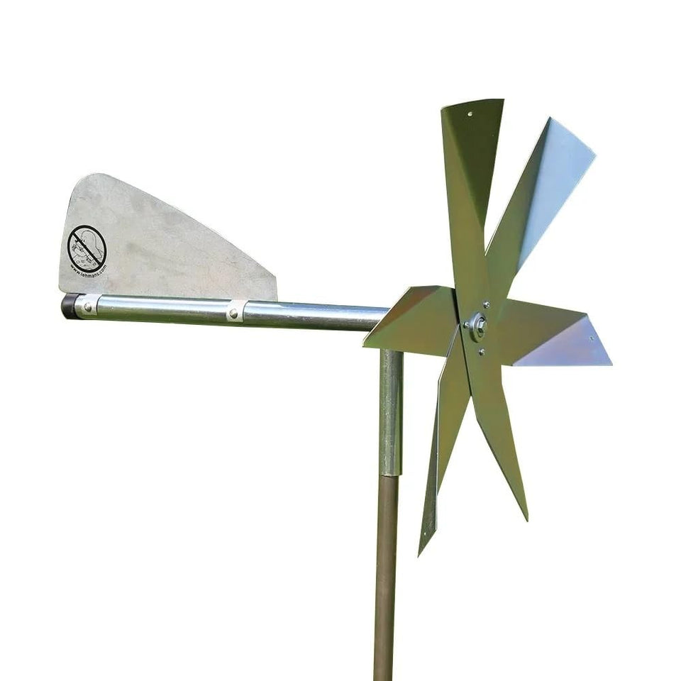 Lehman's mole deterrent windmill blades spinning to deter subterranean pests using vibrations