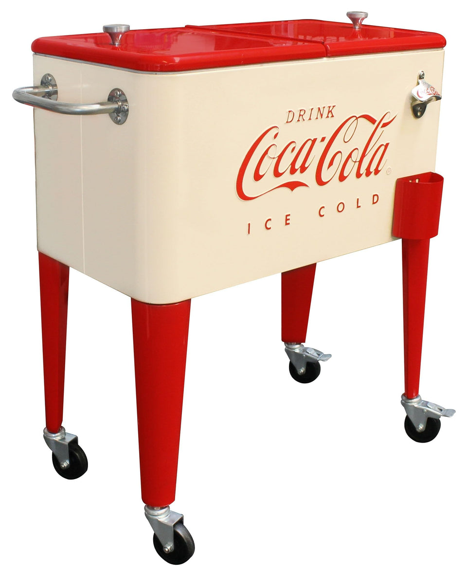Leigh Country Coca-Cola 60 Qt cooler front view with built-in bottle opener for easy entertaining