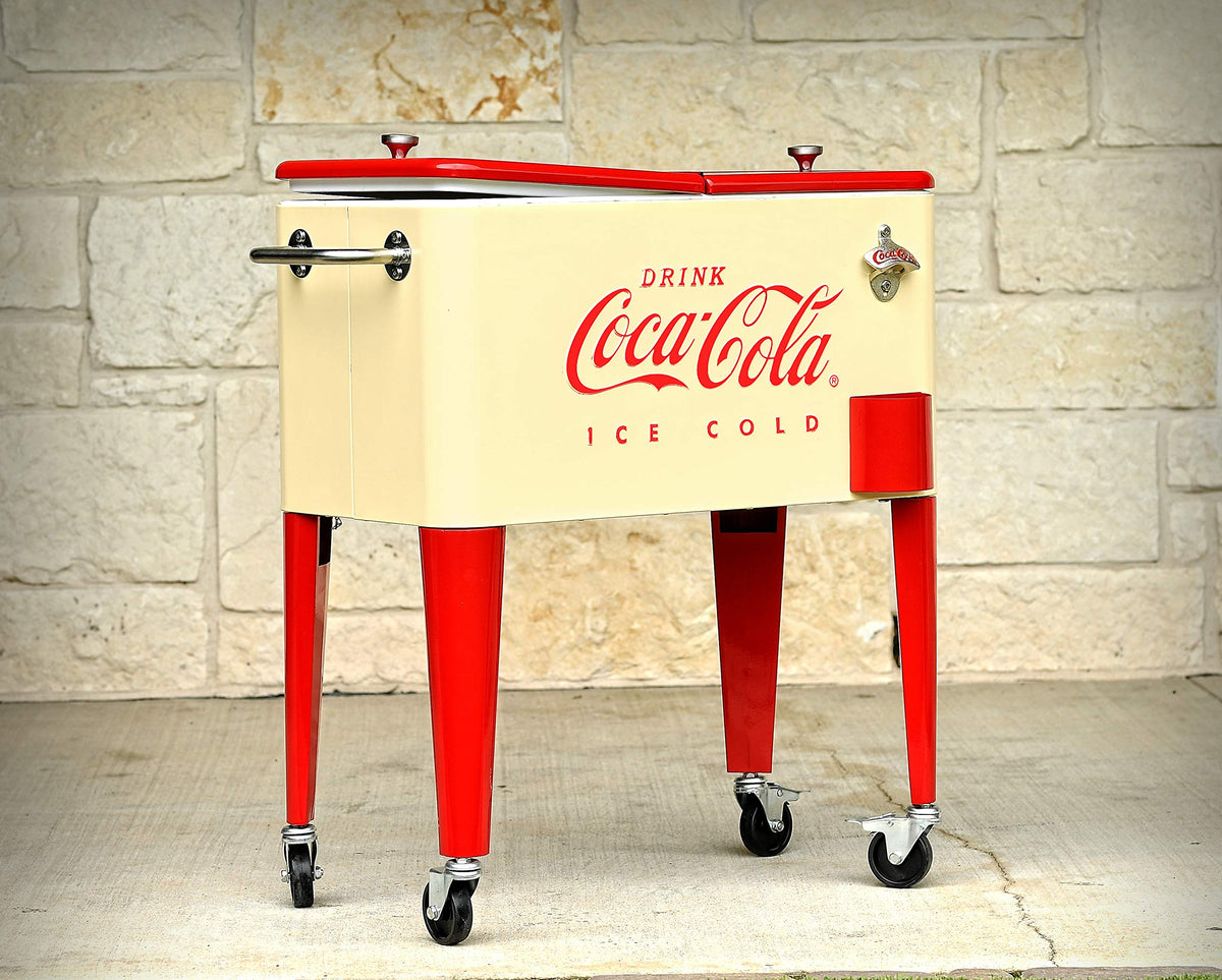 Leigh Country Coca-Cola 60 Qt cooler side view with wheels for effortless transport