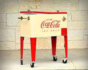 Leigh Country Coca-Cola 60 Qt cooler side view with wheels for effortless transport
