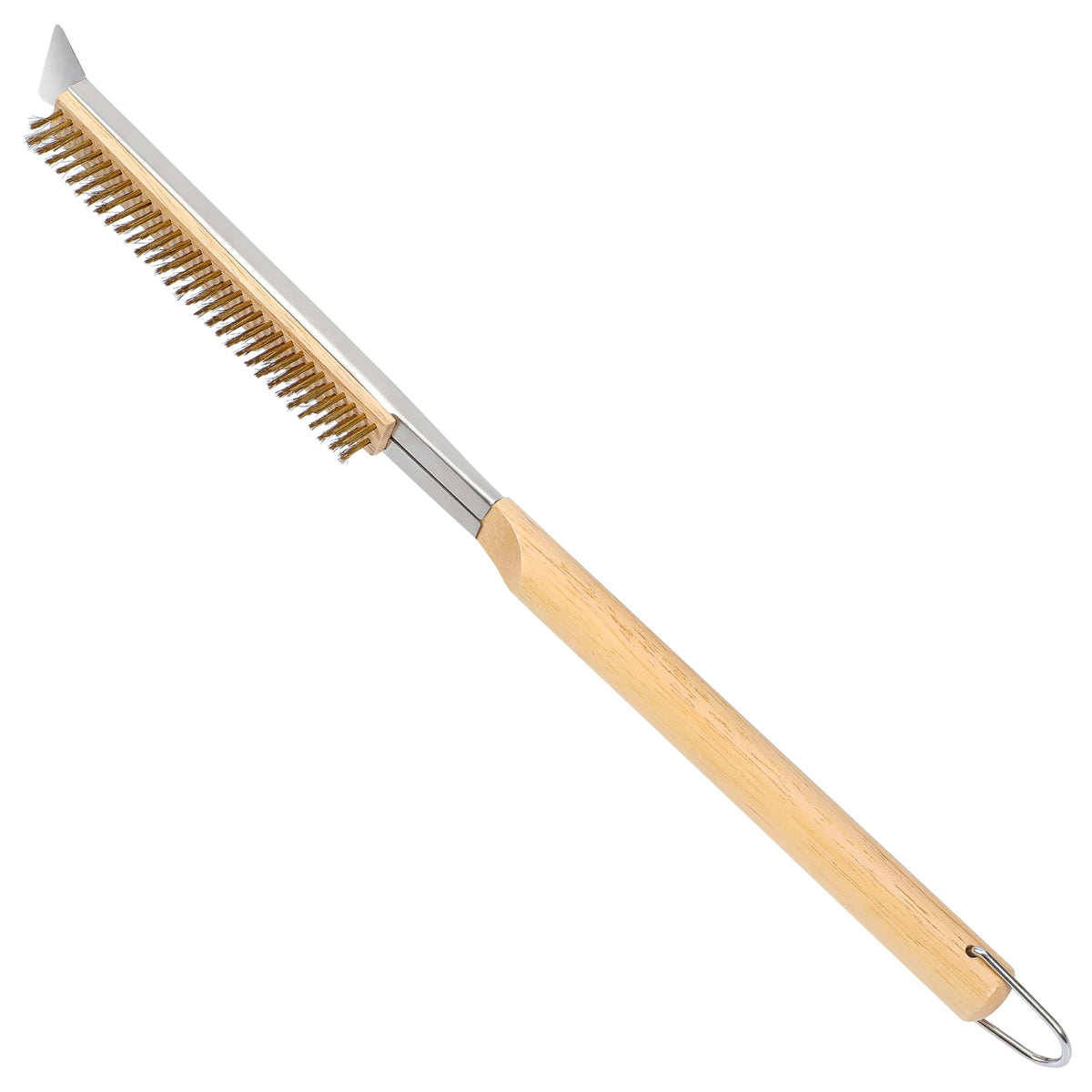 Leightszen 21-inch pizza brush with brass bristles and stone scraper for safe cleaning